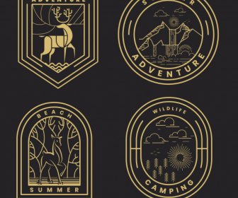 приключения логотипы темные плоские классические ручной символы эскиз