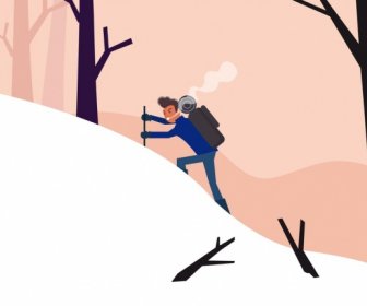 Aventura Pintar ícones De Neve Montanha Alpinista, Personagem De Desenho Animado