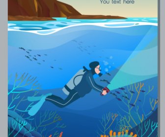 Adventure Poster Template Diving Activity Sketch Colorful Design