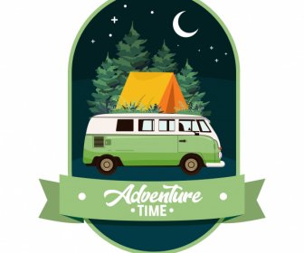冒険旅行バナーテンプレート夜間テントバス