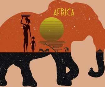 Afryki Ogłoszenie Ludzi Plemiennych Słońca Ziemi Słoń Ikony