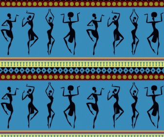 Africa Background Dancing Human Silhouette Repeating Style