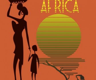 Afrika Latar Belakang Dekorasi Manusia Hewan Silhouette Ikon
