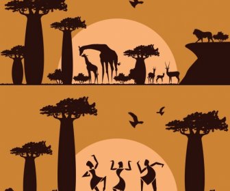 Imposta Sfondo Africa Animali Terra Siluetta Umana Design