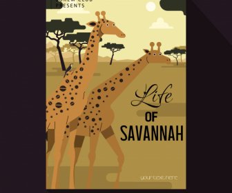 Afrika Banner Giraffenarten Wiese Skizze Klassisches Design