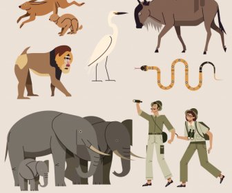 Afrika Design Elemente Tiere Entdecker Icons Skizze