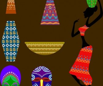 Afrika-Design-Elemente Bunte Flache Symbole Isolierung