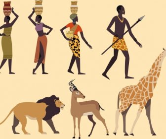 África Design Elementos Tribais De Animais Humanos ícones