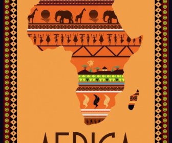 цветные символы плоский дизайн фона карты Африки
