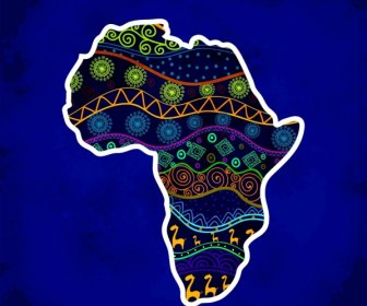 Africa Map Icon Tribal Pattern Decoration