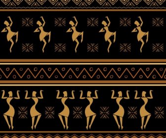 Africa Pattern Human Dancing Decor Classical Symmetric Design