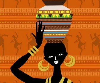아프리카 반복 배경 디자인 부족 흑인 여자 아이콘