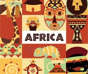 Afrika-Symbole Mit Bunten Design Isoliert