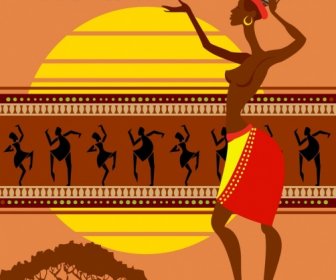 Africa Tribal Hintergrund Grünland Symbol Menschlichen Dekor Tanzen
