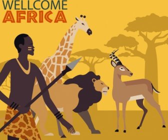 Afrika Spanduk Selamat Datang Hewan Liar Manusia Suku Dekorasi