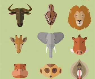 African Animal Icons Illustration With Portrait Style