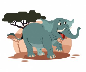 Afrika Gajah Lukisan Sketsa Kartun Lucu