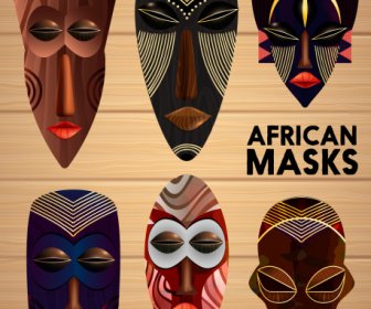 Topeng Afrika Template Wajah Menakutkan Warna-warni Sketsa