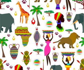African Repeat Pattern Illustration In Flat Color Style
