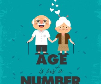 Age Banner Old Man Woman Icons Texts Decor