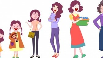 Personagens De Desenhos Animados De Geração De Mulheres Idade ícones De Meninas