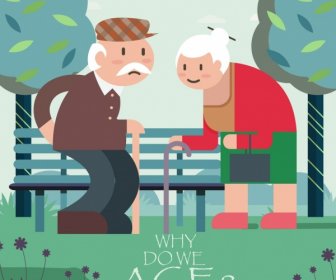 Age Painting Old Couple Icon Colored Cartoon Design