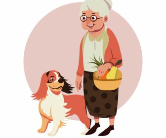 Edad De Pintura De La Anciana Mujer Mascota Bosquejo