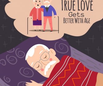 Aged Love Background Sleeping Man Old Couple Icons