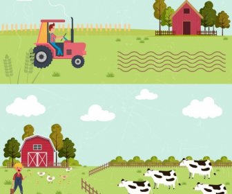 ฟาร์มเกษตรทำงานภาพวาดชาวนาทุ่งหญ้า Cattles ไอคอน