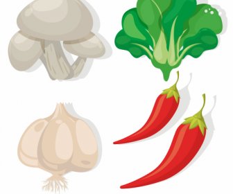agricultural vegetables icons colored classical sketch