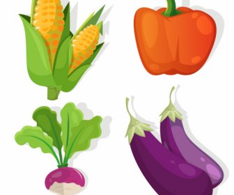 Agricultural Vegetables Icons Corn Chilli Eggplent Beet Sketch