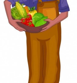 農業の背景、男、野菜、アイコン、漫画、キャラクター