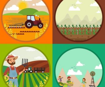 Agriculture Background Templates Circle Isolation Colored Cartoon