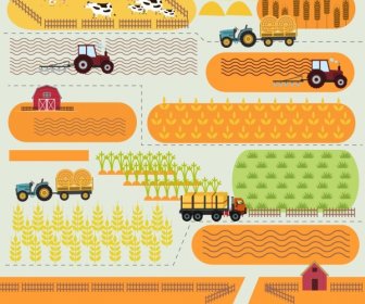 Agriculture Drawing Cattle Machines Crop Icons