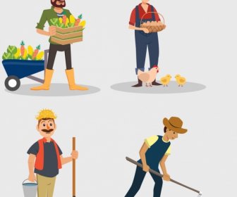 Agriculture Farmer Icons Colored Cartoon Design