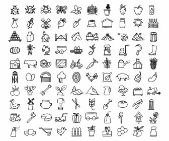 Набор икон для сельского хозяйства Коллекция плоских классических символов эскиз