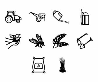 Agriculture Icon Sets Flat Classical Black White Outline