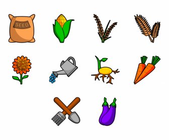 agriculture icon sets flat classical symbols sketch