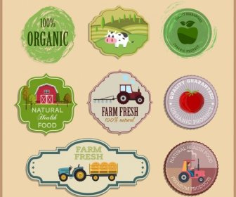 Agriculture Labels Collection Colorful Circle Shapes