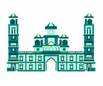 Ikon Arsitektur Bangunan Ahmedabad Garis Simetris Retro Datar Yang Elegan