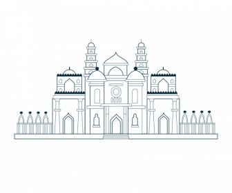 ahmedabad building architecture icon flat classical black white outline