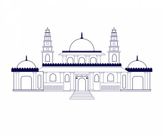 Templat Arsitektur Bangunan Ahmedabad Garis Besar Hitam Putih Datar