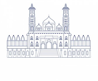 Ahmedabad Modelo De Arquitetura De Construção Plana Preto Branco Contorno 2