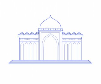 Ahmedabad India ícone Do Edifício Arquitetônico Plano Azul Branco Contorno Simétrico