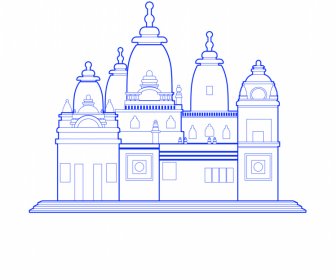 อาเมดาบัดอินเดียไอคอนสถาปัตยกรรมแบนสีฟ้าสีขาวโครงร่างคลาสสิก