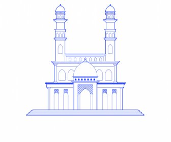 Ahmedabad India Buildings Architecture Icon Flat Blue White Symmetric Outline