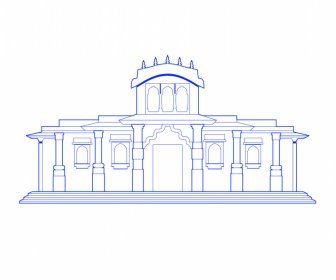 Ahmedabad India Bangunan Arsitektur Template Blue White Symmetric Flat Outline