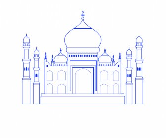 Ahmedabad India Buildings Architecture Template Blue White Symmetric Outline