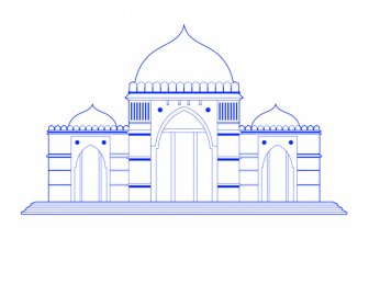 Template Arsitektur Bangunan Ahmedabad India Garis Simetris Biru Datar