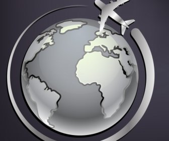 Airplane Background Around Earth Ornament Grey Silhouette